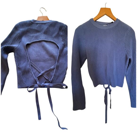 NWT Missguided Re_Styld Ribbed Long Sleeve Blue/Purple Backless Crop Top Size 6 - Picture 1 of 9